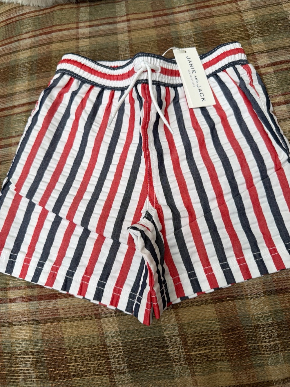 Janie and Jack Red, White and Navy Striped Cotton Shorts